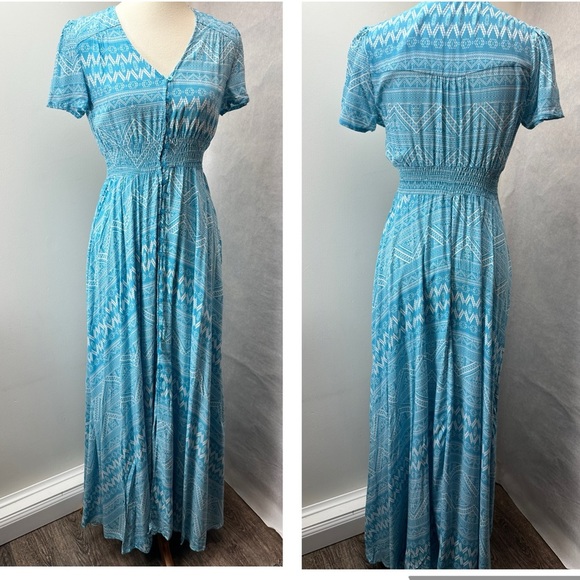Powder blue button front maxi dress - Picture 1 of 13
